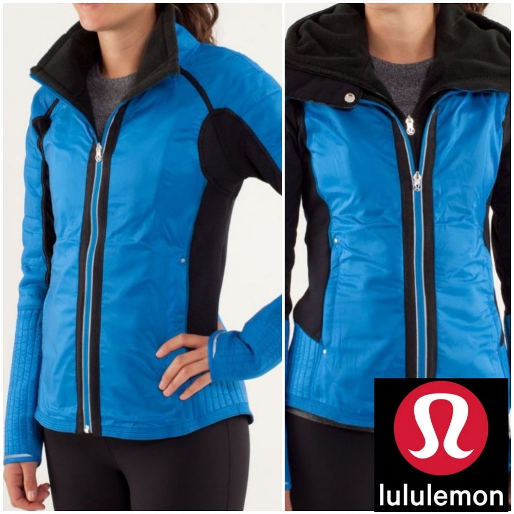 lululemon athletica Run: BUNDLE UP Beaming Blue and Black Jacket Sz 10